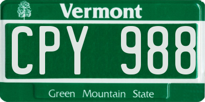 VT license plate CPY988