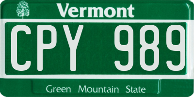 VT license plate CPY989