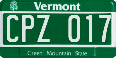 VT license plate CPZ017