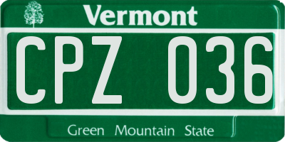 VT license plate CPZ036