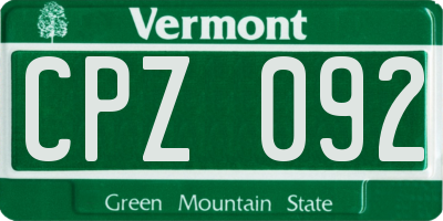 VT license plate CPZ092