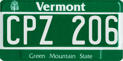 VT license plate CPZ206