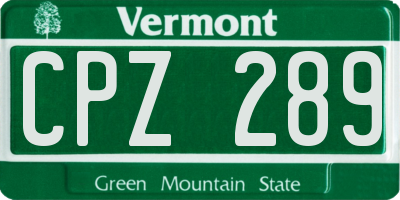VT license plate CPZ289