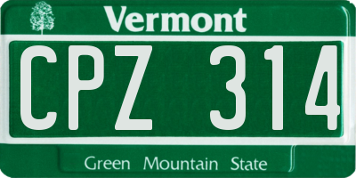 VT license plate CPZ314