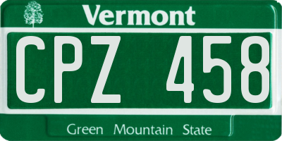 VT license plate CPZ458