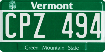 VT license plate CPZ494