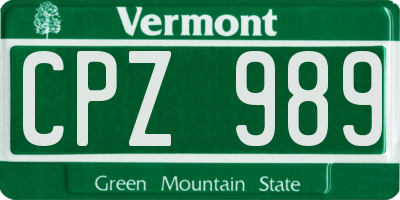 VT license plate CPZ989