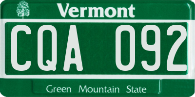 VT license plate CQA092