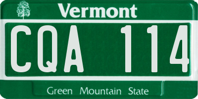 VT license plate CQA114