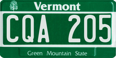 VT license plate CQA205