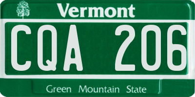 VT license plate CQA206