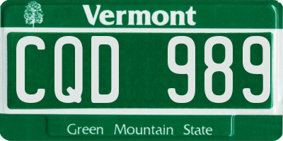 VT license plate CQD989