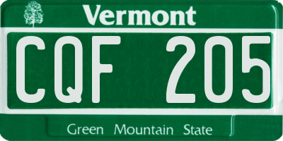 VT license plate CQF205