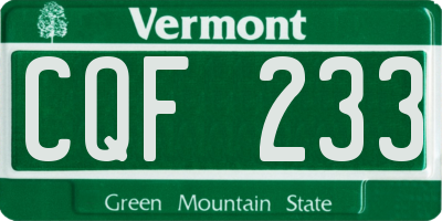 VT license plate CQF233