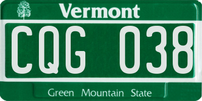 VT license plate CQG038