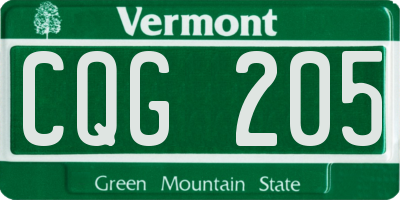 VT license plate CQG205