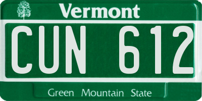 VT license plate CUN612