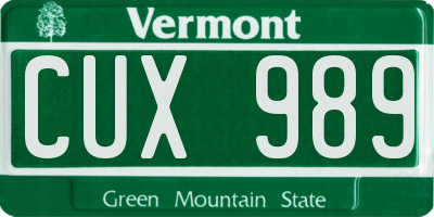 VT license plate CUX989