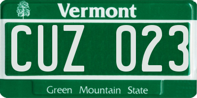 VT license plate CUZ023