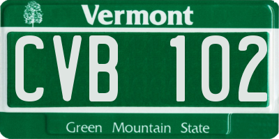 VT license plate CVB102