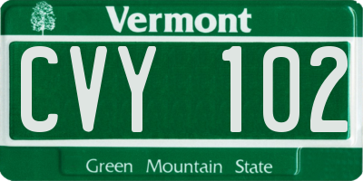VT license plate CVY102