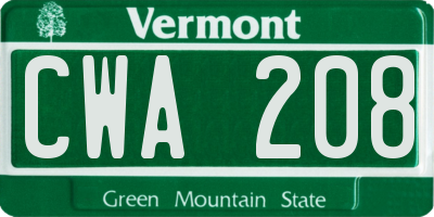 VT license plate CWA208