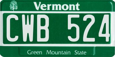 VT license plate CWB524