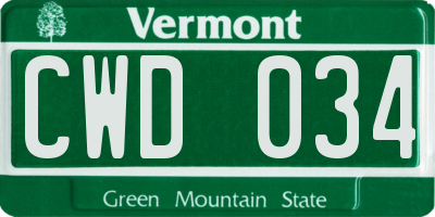 VT license plate CWD034