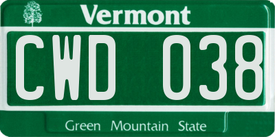 VT license plate CWD038