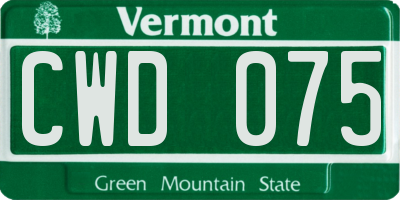 VT license plate CWD075