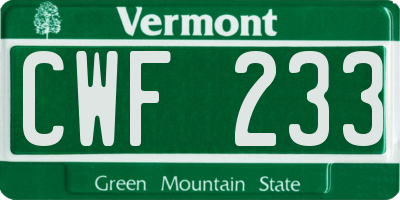 VT license plate CWF233