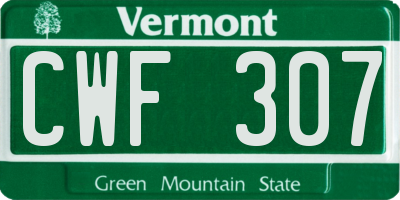 VT license plate CWF307