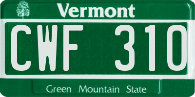 VT license plate CWF310