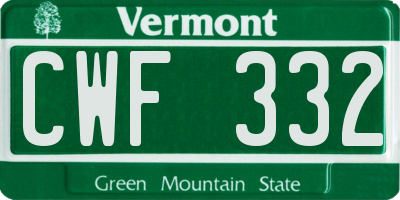 VT license plate CWF332