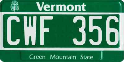 VT license plate CWF356