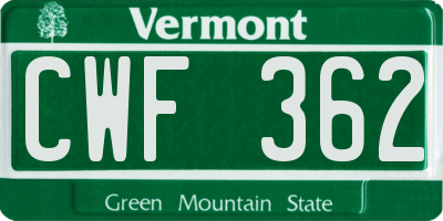 VT license plate CWF362