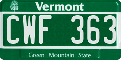 VT license plate CWF363