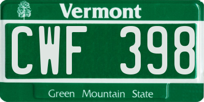 VT license plate CWF398
