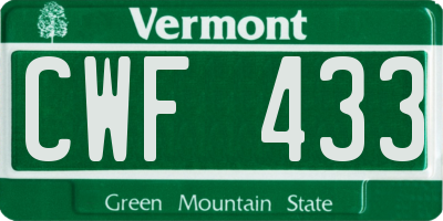 VT license plate CWF433