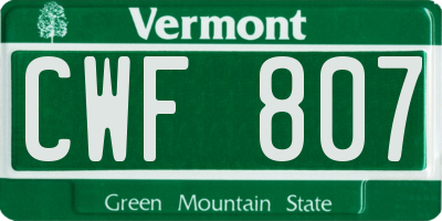 VT license plate CWF807