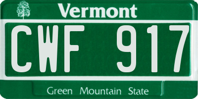 VT license plate CWF917