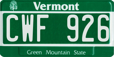 VT license plate CWF926