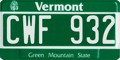 VT license plate CWF932