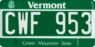VT license plate CWF953