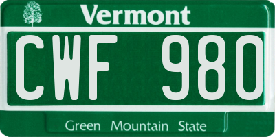 VT license plate CWF980
