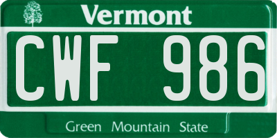 VT license plate CWF986