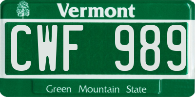 VT license plate CWF989
