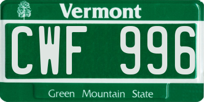 VT license plate CWF996