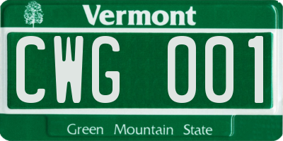 VT license plate CWG001
