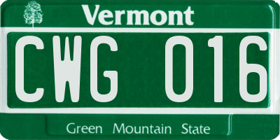 VT license plate CWG016